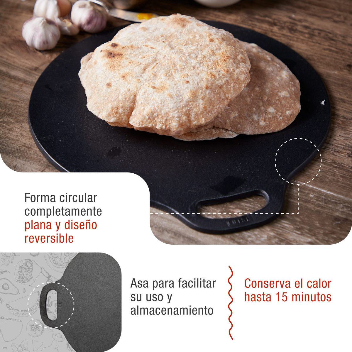 Budare Plancha Cocina Hierro Fundido Esmaltado Ø 38cm