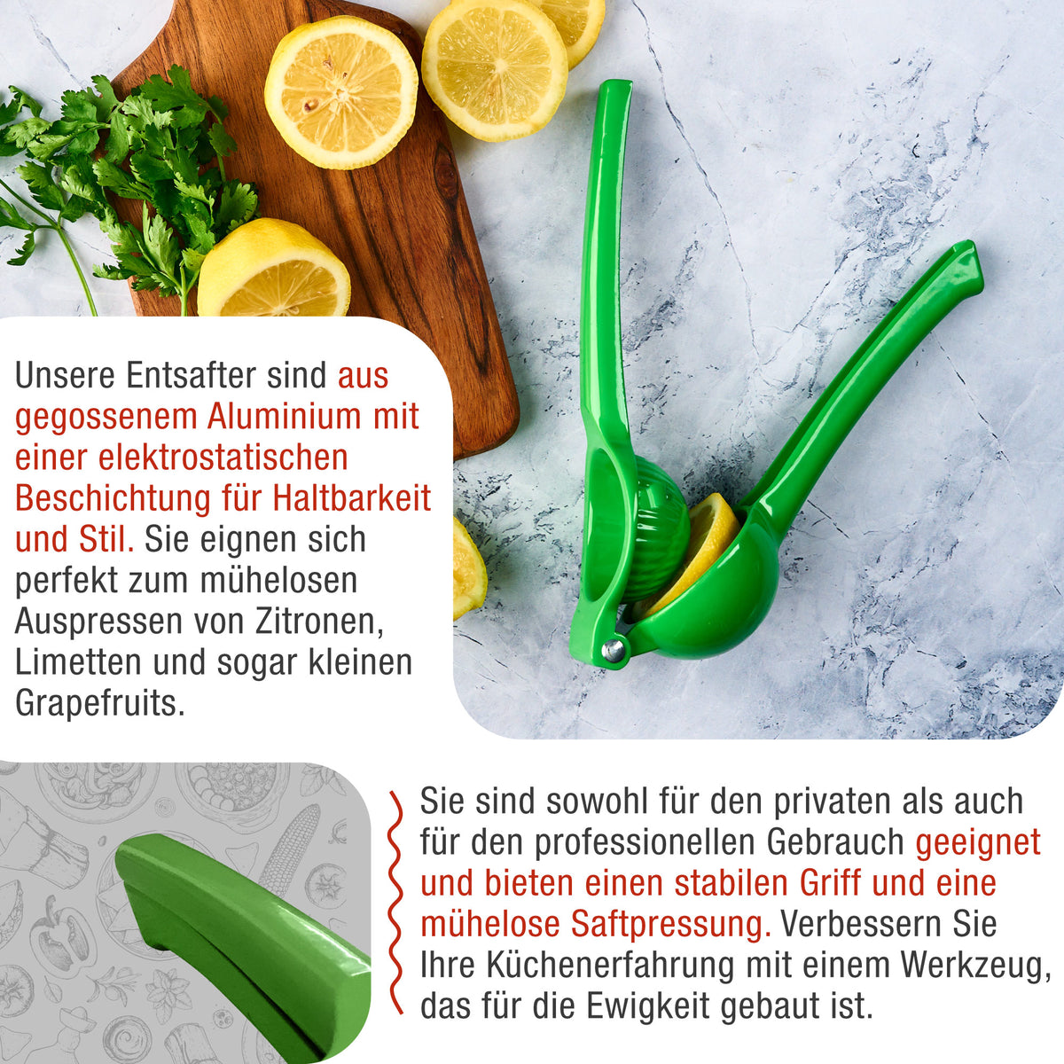 Manuelle Zitronenpresse Aluguss Grün