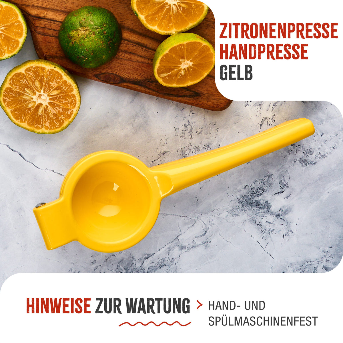 Manuelle Zitronenpresse Aluguss Gelb