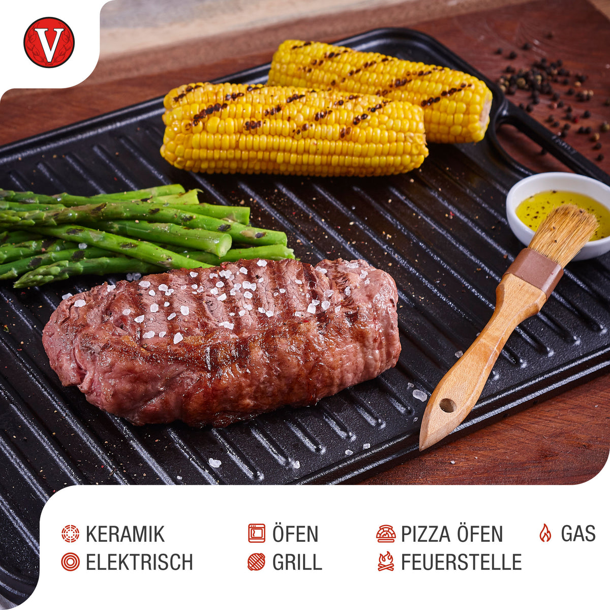 Wendbare Grillplatte Emaillierte Gusseisen 47x25 cm