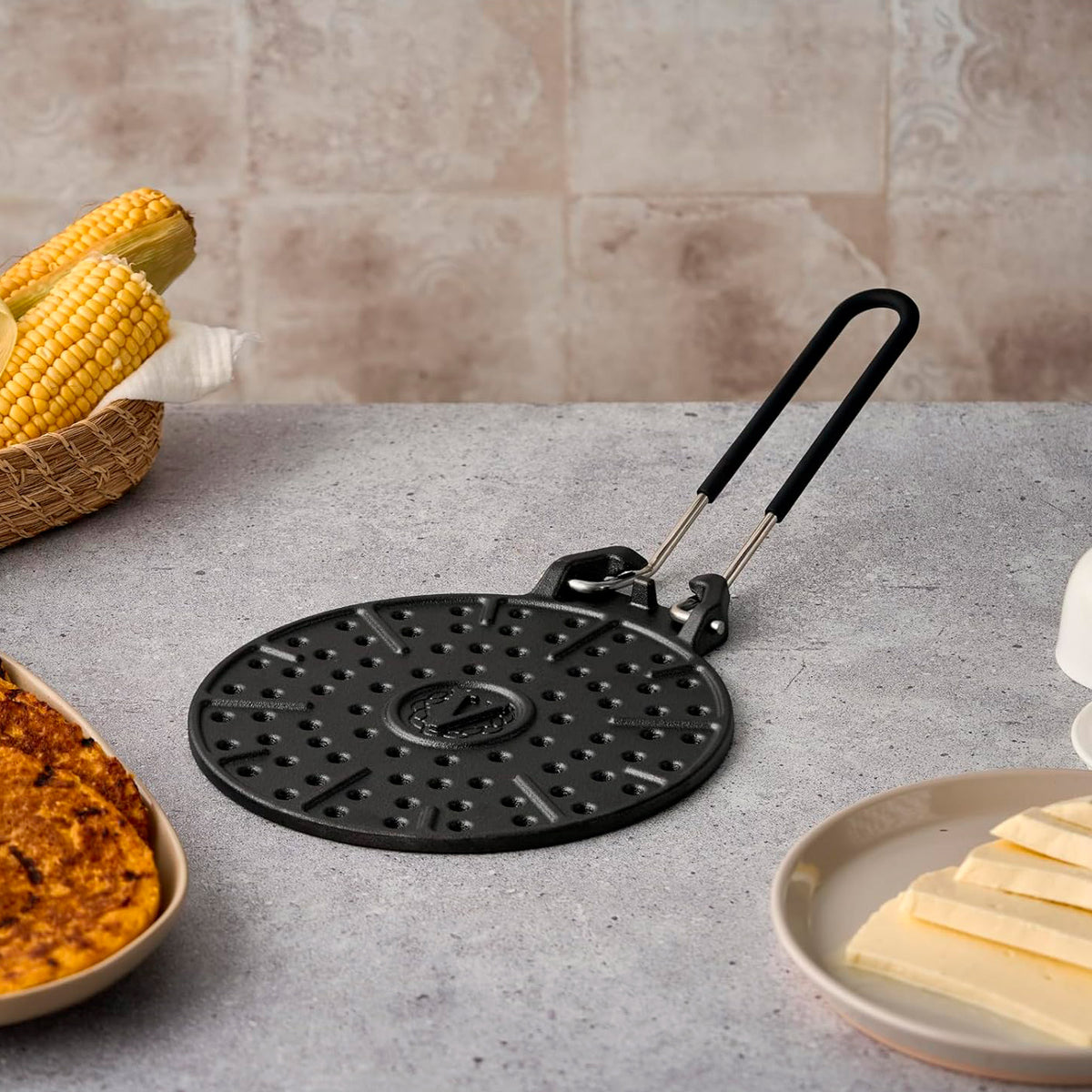 Grille à Arepas en Fonte Émaillée Ø 20 cm Diffuseur de Chaleur