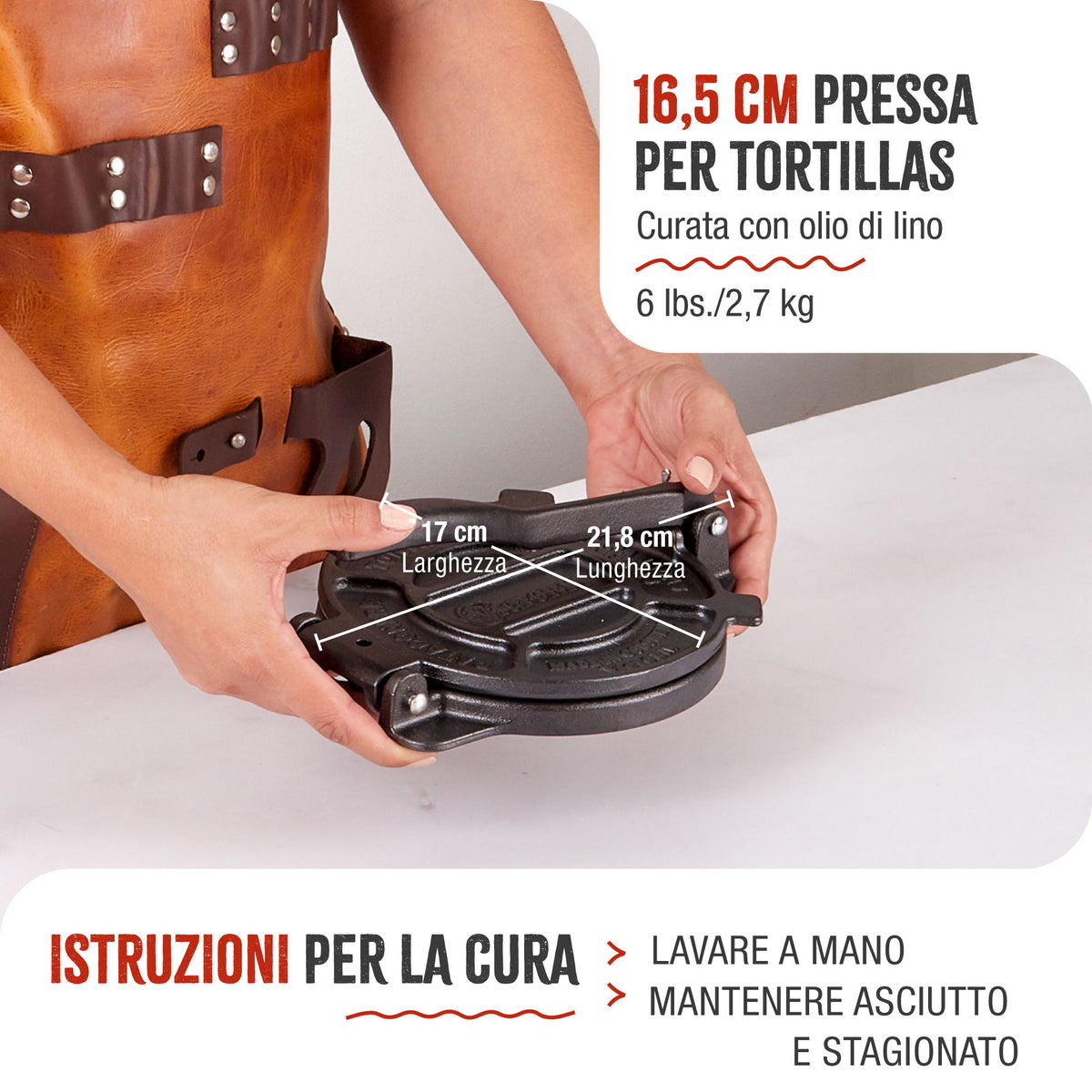 Pressa per Tortillas - Pataconera Colombiana in Ghisa Stagionata Ø16.5 cm