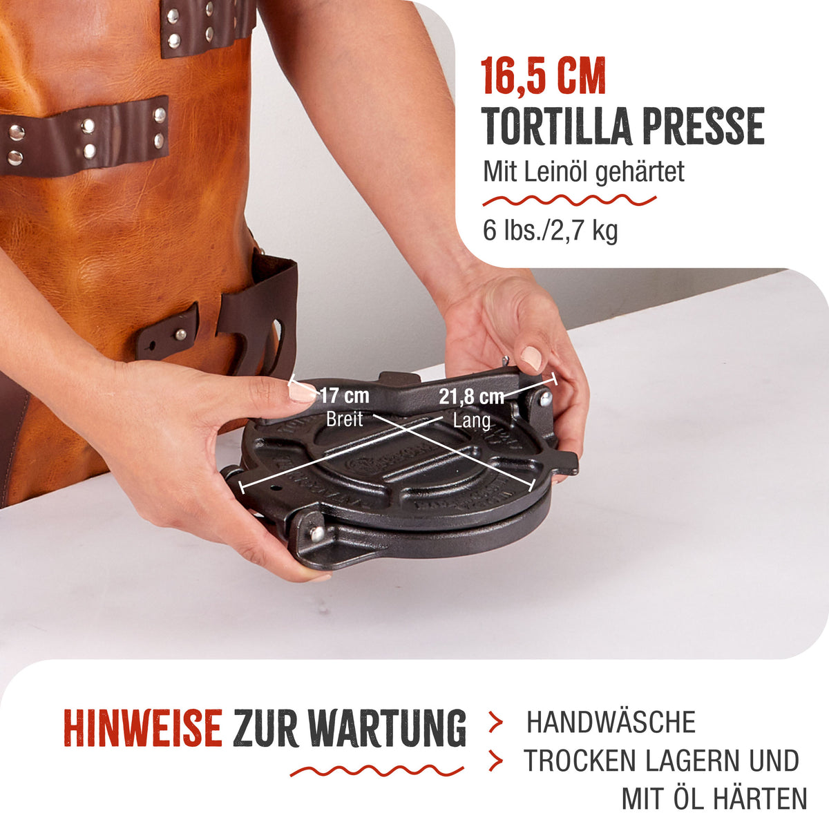 Pataconera-Tortillapresse Gusseisen Eingebrannte Ø 16.5 cm