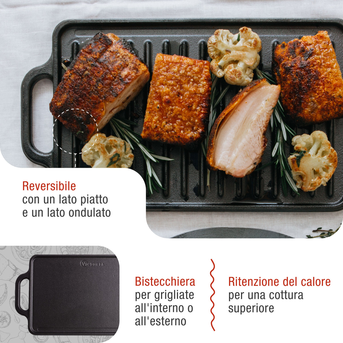 Bistecchiera Reversibile in Ghisa Stagionata 33×21 cm