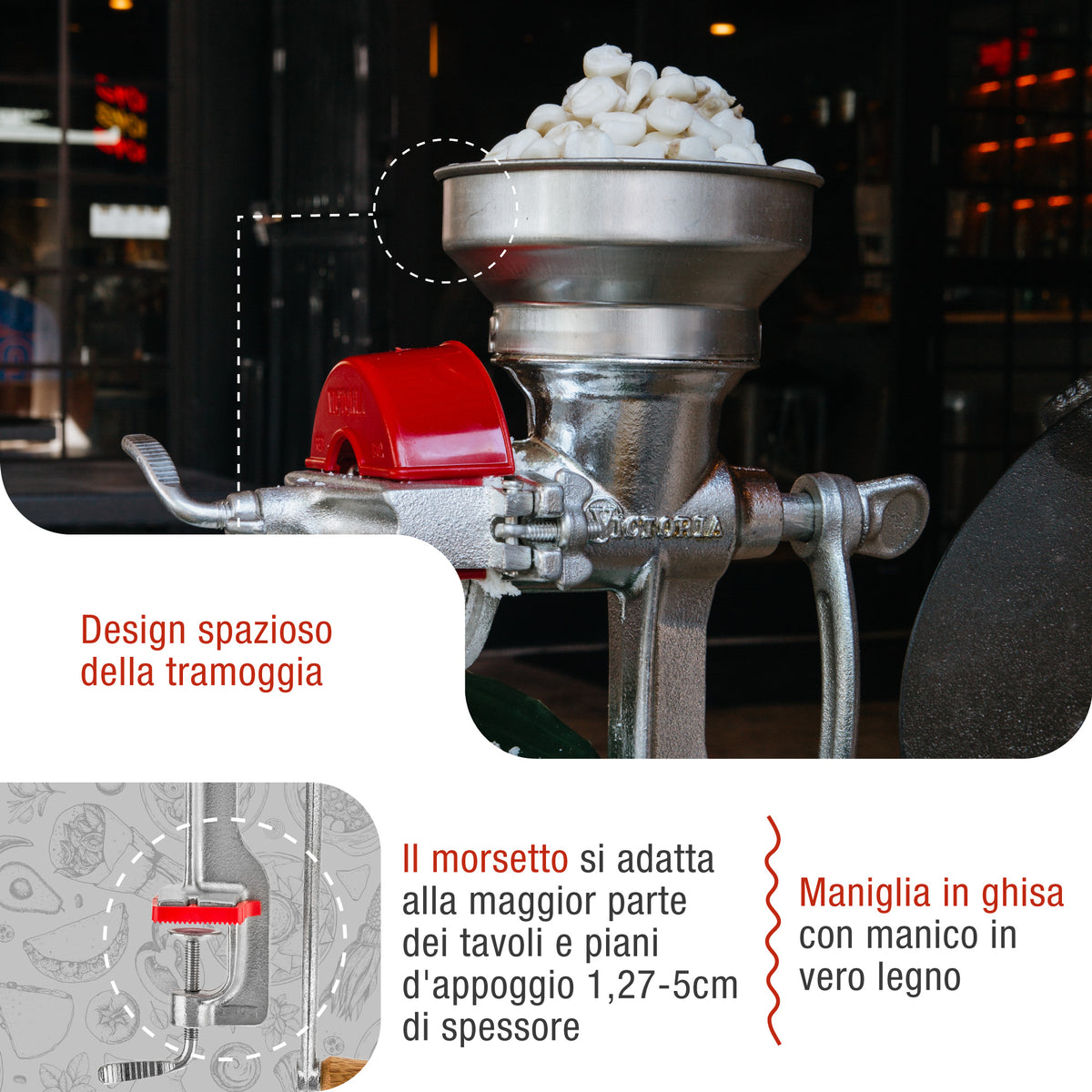 Mulino Manuale in Ghisa con Tramoggia Bassa