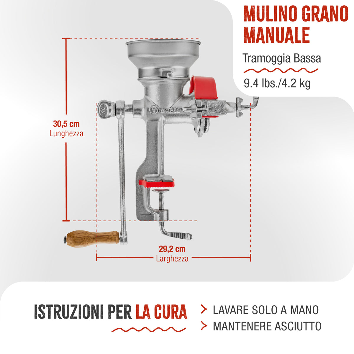 Mulino Manuale in Ghisa con Tramoggia Bassa