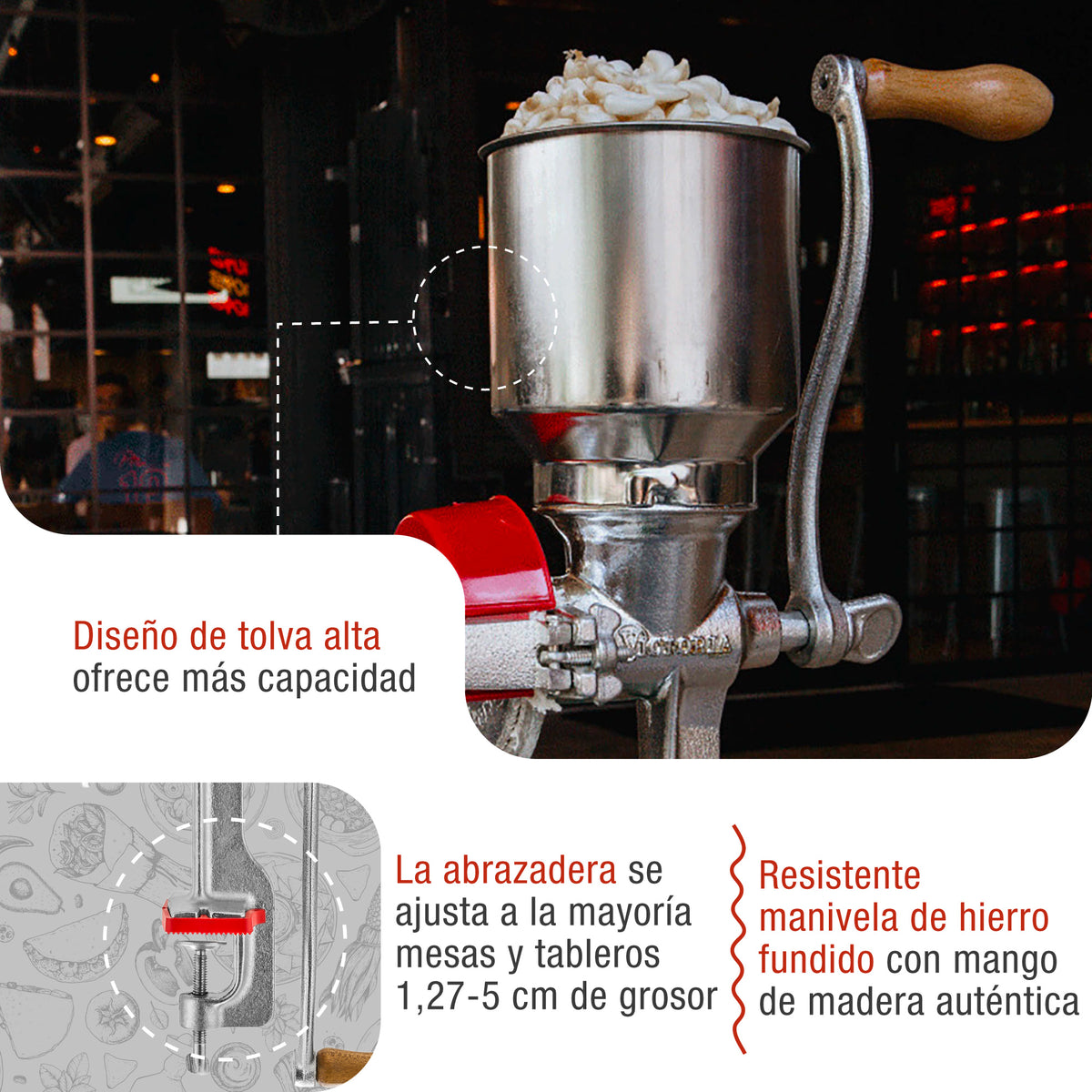 Molino Manual de Hierro Fundido Tolva Alta