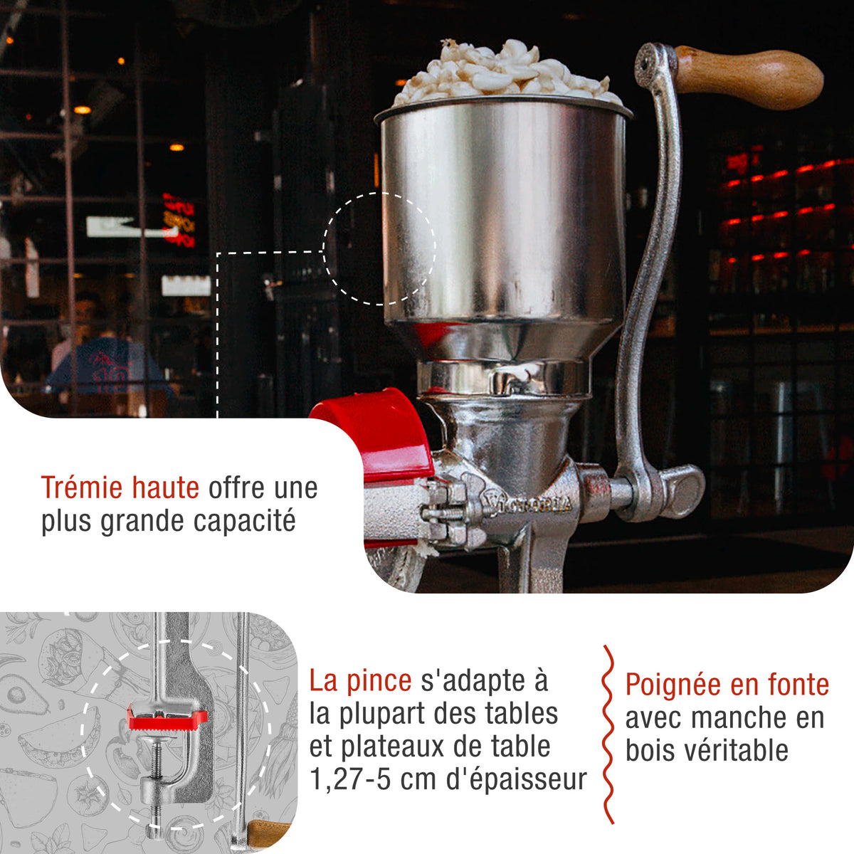 Moulin à Grains Manuel en Fonte avec Trémie Haute