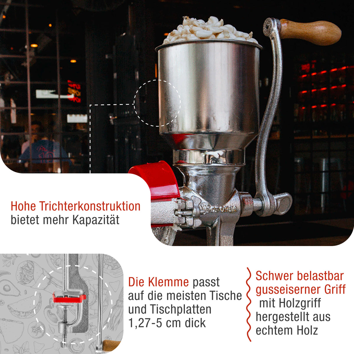 Getreidemühle Manuelle Gusseiserne Hoher Trichter