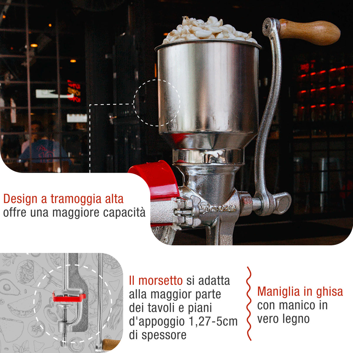 Mulino Manuale in Ghisa con Tramoggia Alta