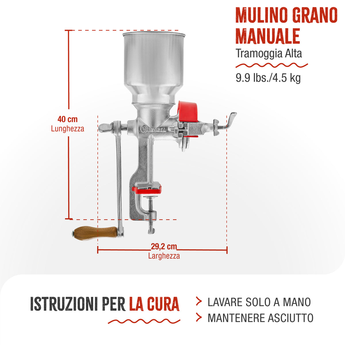 Mulino Manuale in Ghisa con Tramoggia Alta
