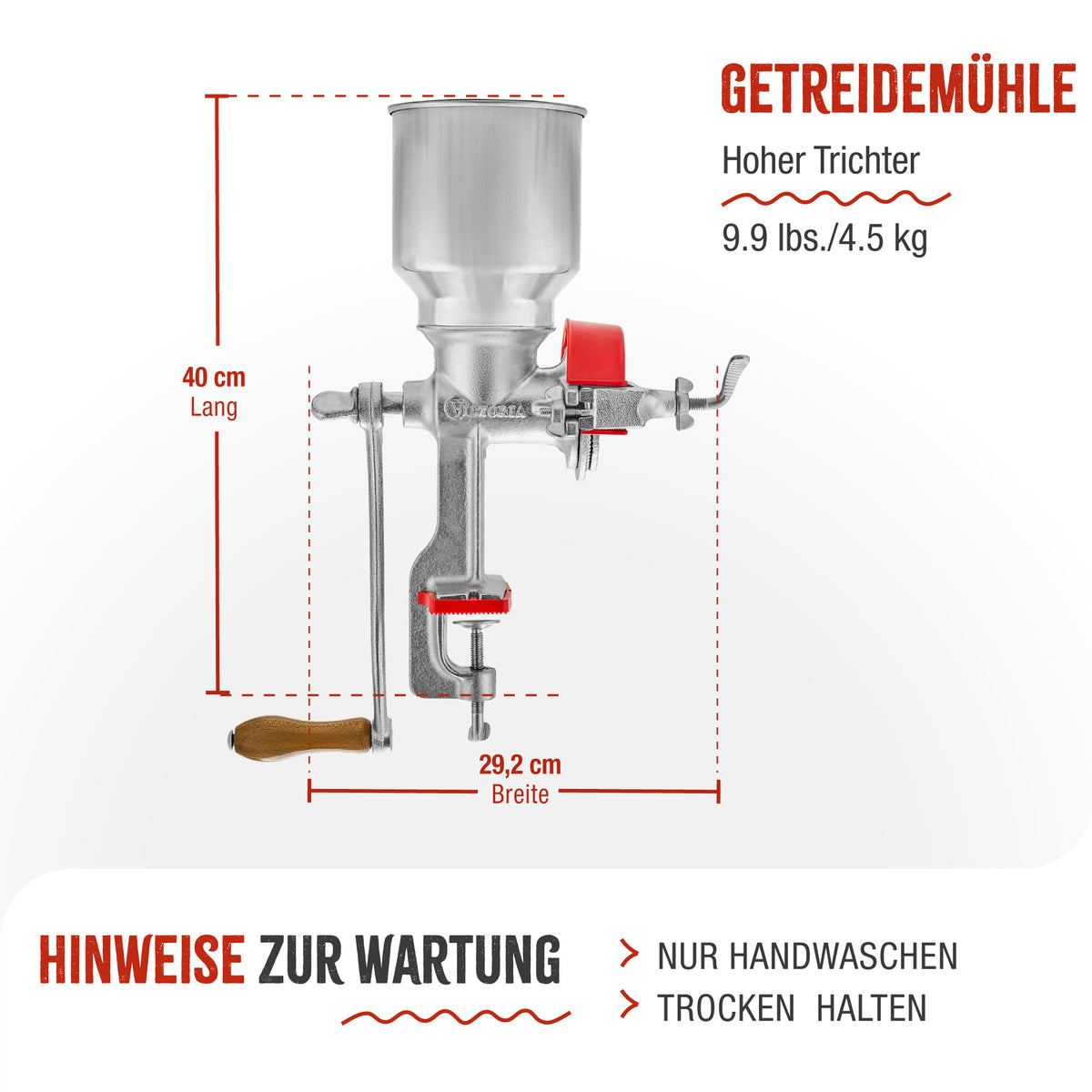 Getreidemühle Manuelle Gusseiserne Hoher Trichter
