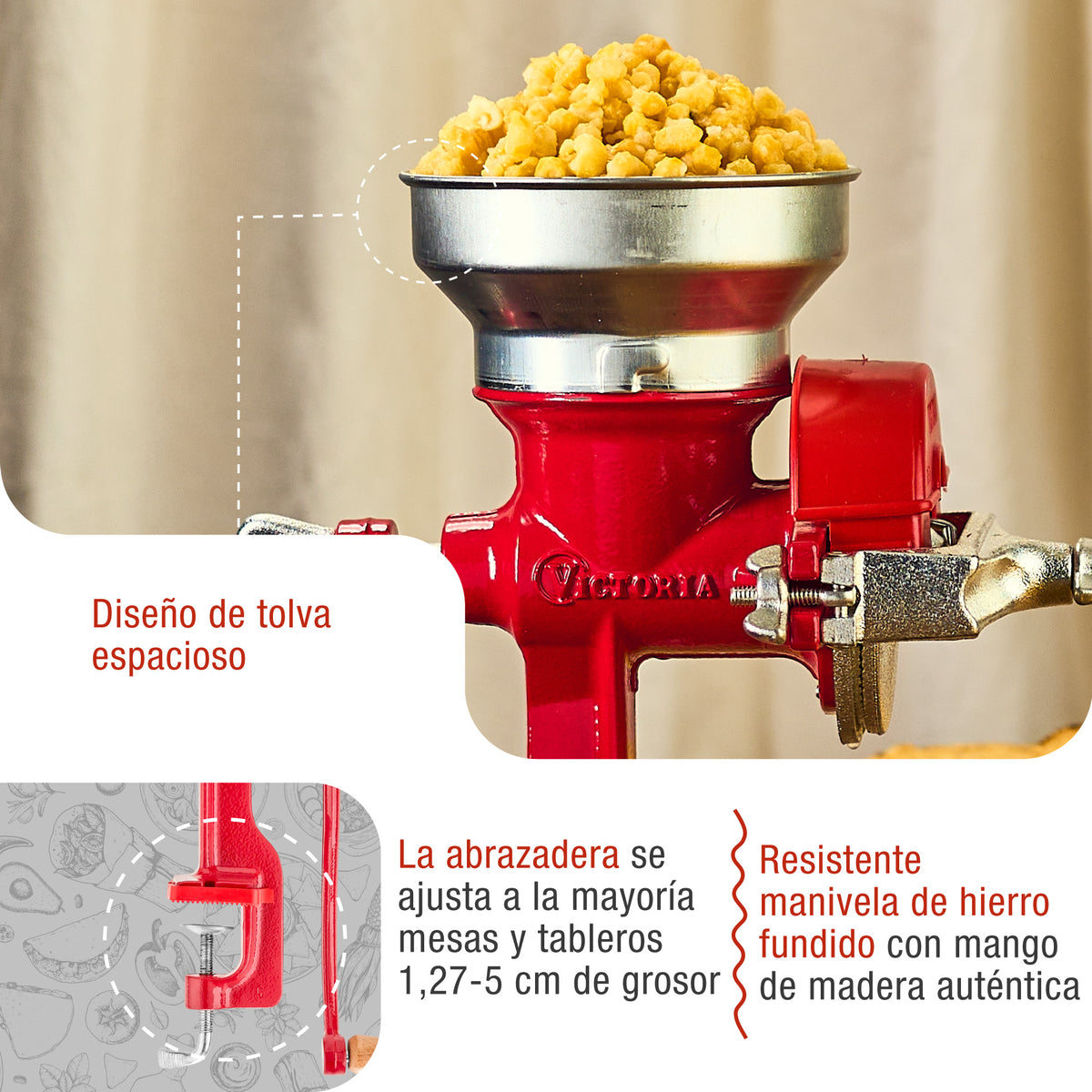 Molino Manual de Hierro Fundido Tolva Baja Rojo