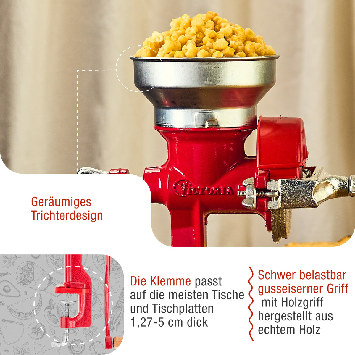 Getreidemühle Manuelle Gusseiserne Niedriger Trichter Rot