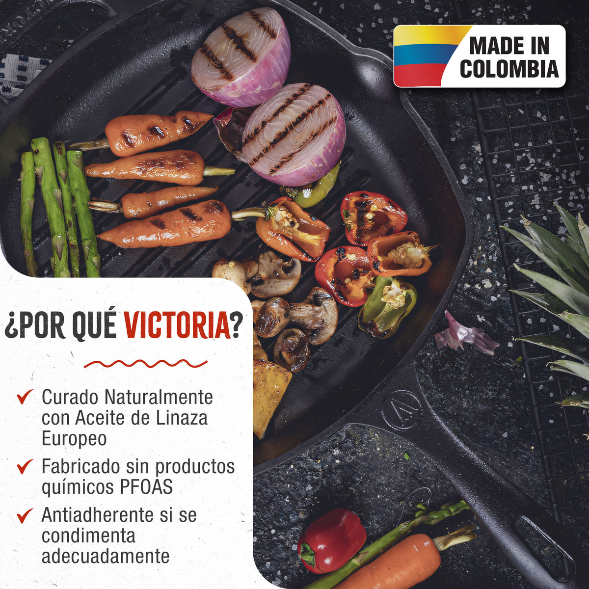 Sartén Grill Hierro Fundido Curado 25x25cm