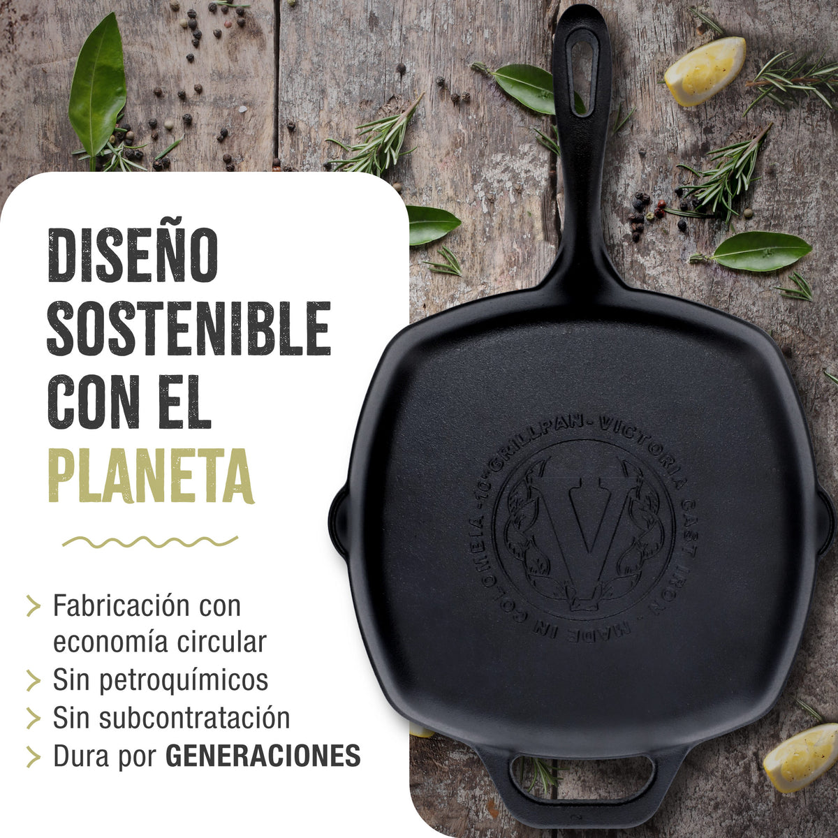 Sartén Grill Hierro Fundido Curado 25x25cm