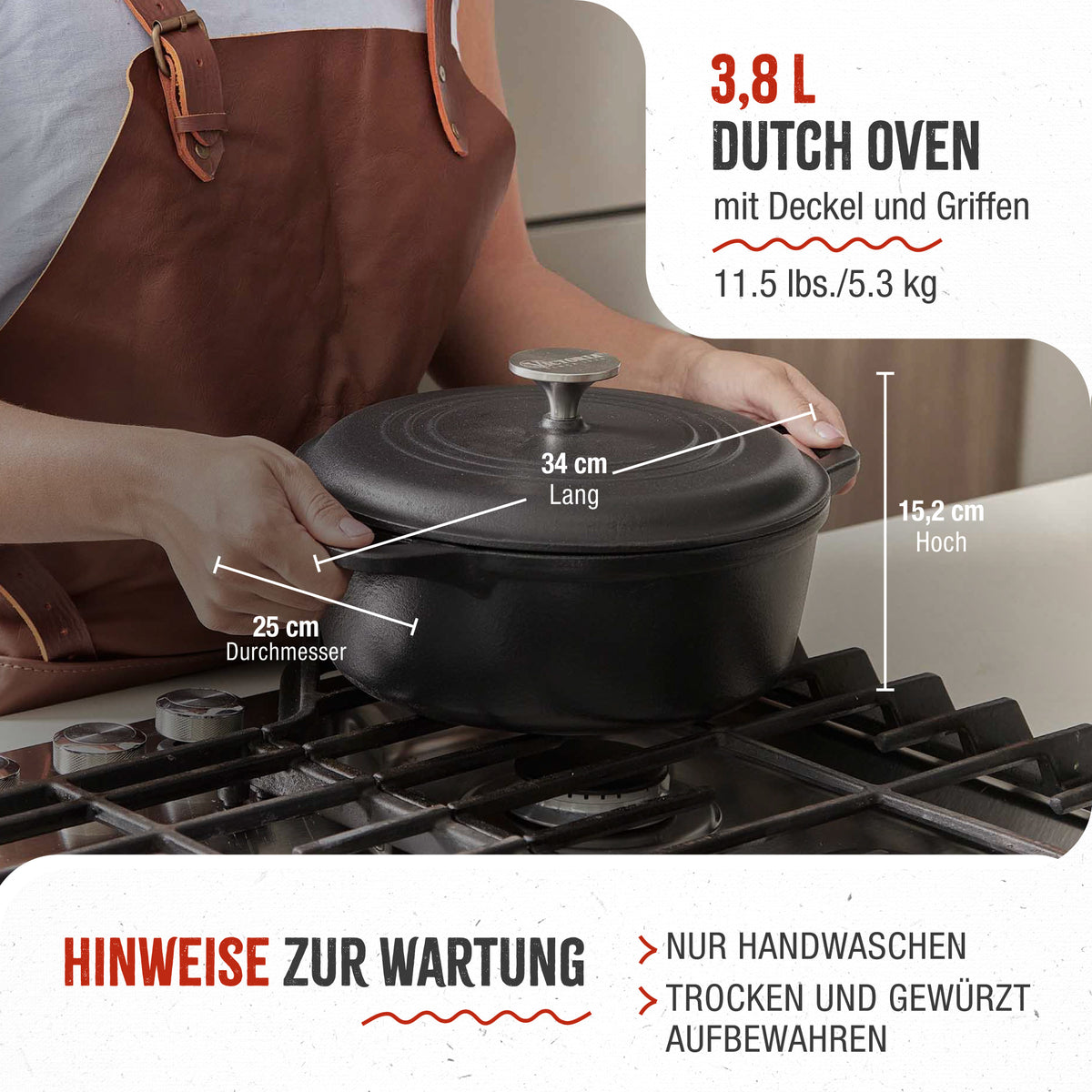 Dutch Oven Gusseisen Eingebrannte 3.8 L
