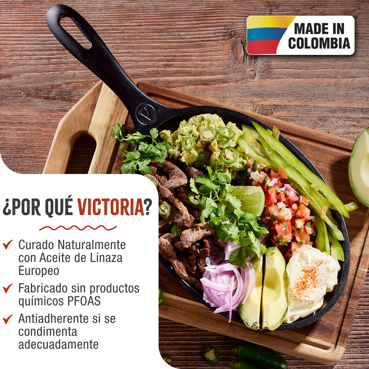 Sartén Fajita Hierro Fundido Curado 25x18cm