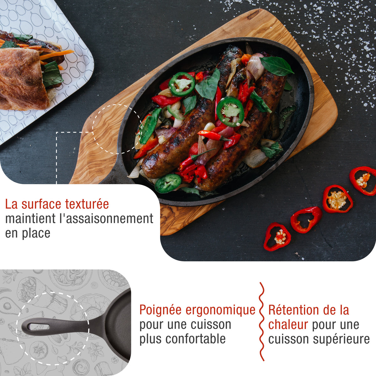 Poêle pour Fajitas en Fonte Assaisonné 25×18 cm