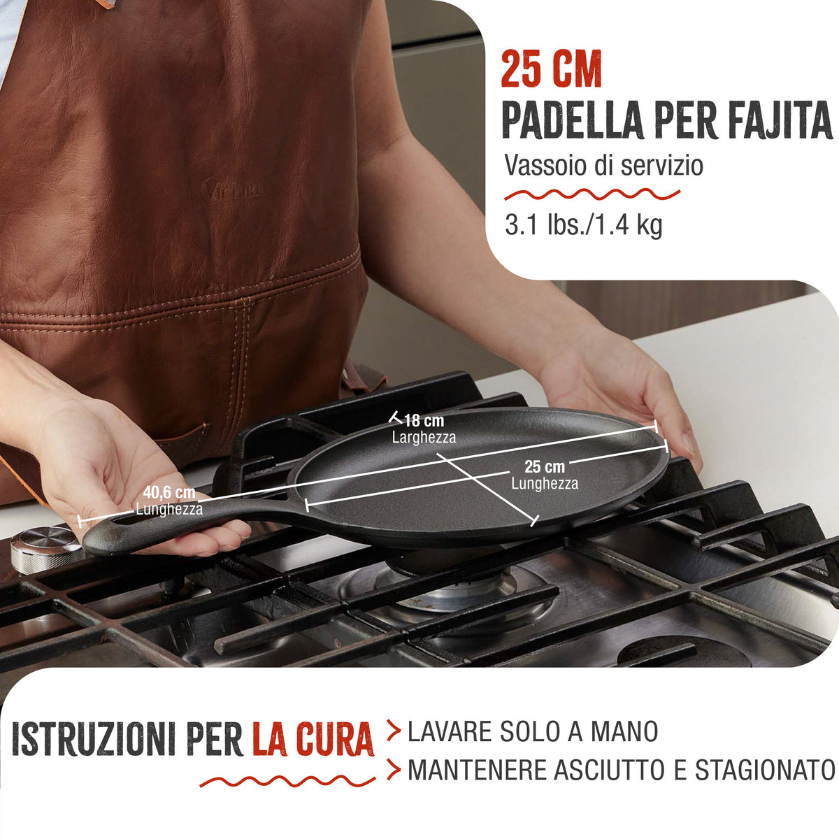 Padella per Fajita in Ghisa Stagionata 25×18 cm
