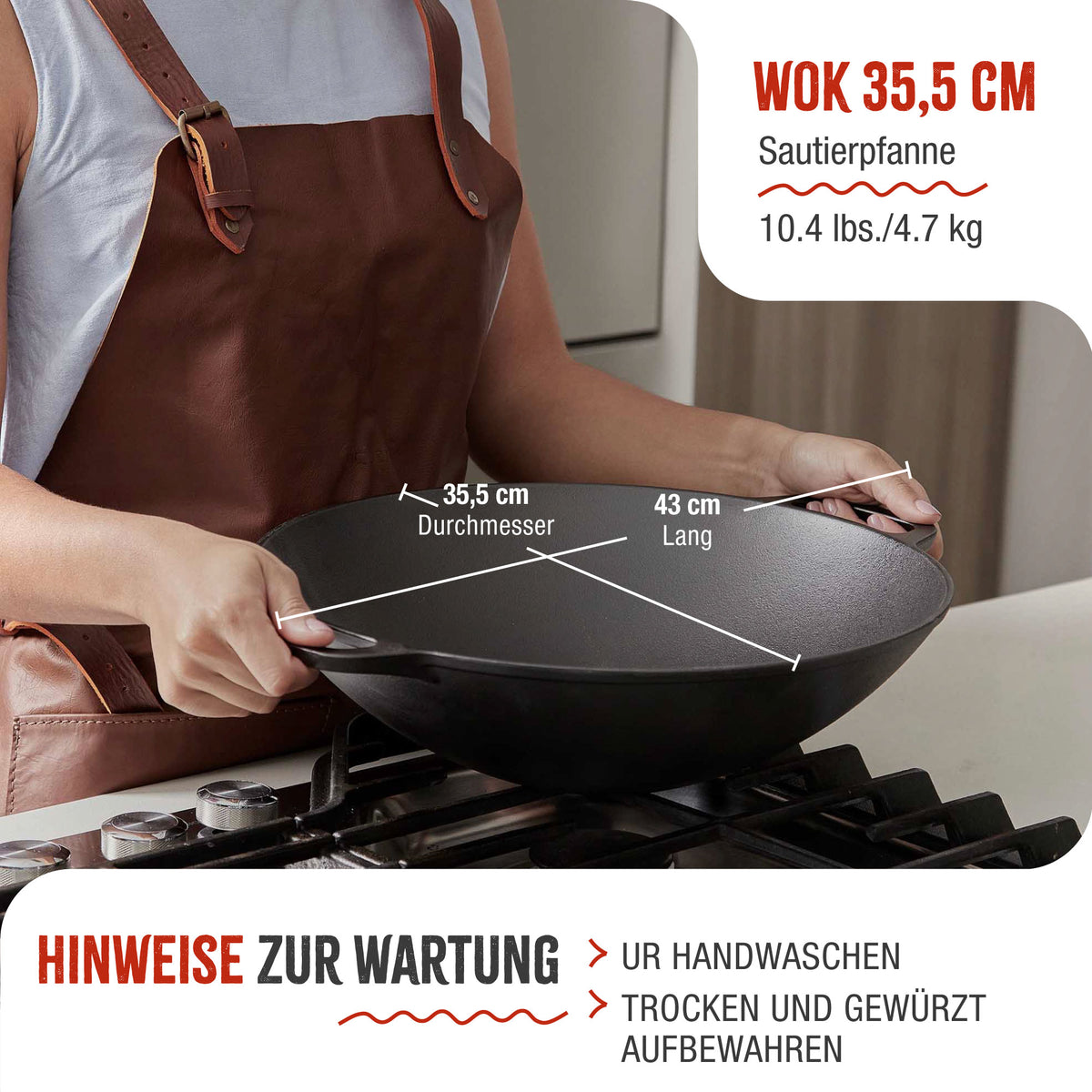 Wok Gusseisen Eingebrannte Ø 35.5 cm