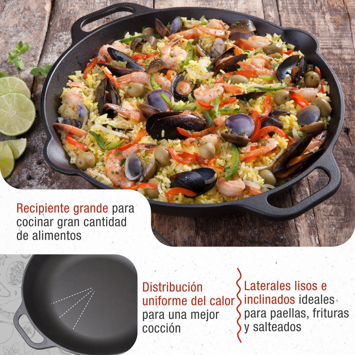Paellera Hierro Fundido Curado Ø 33cm