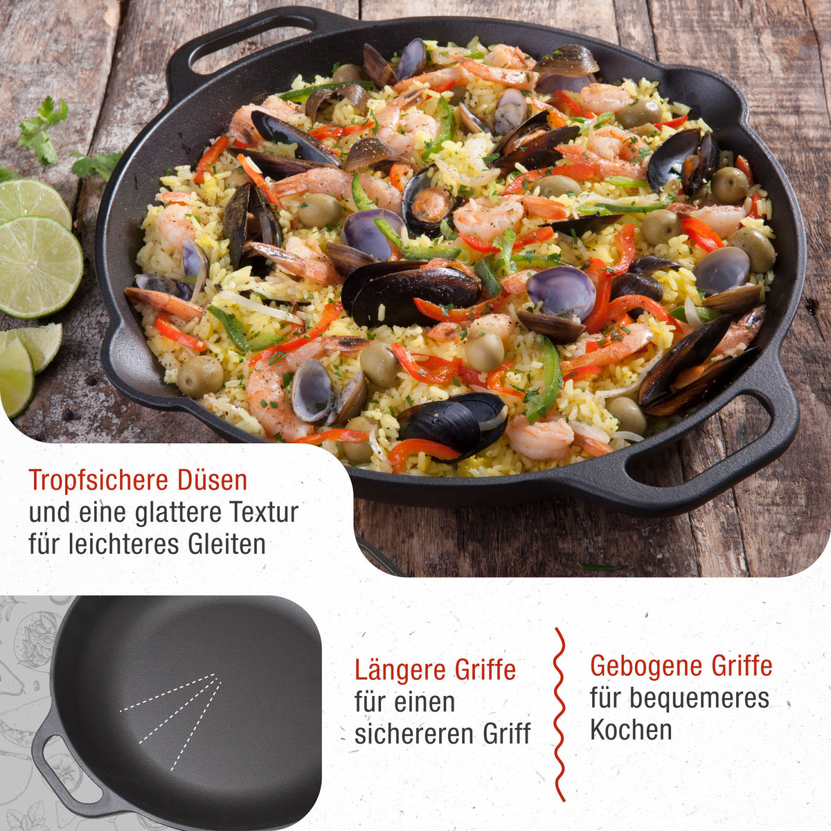 Paellapfanne Gusseisen Eingebrannte Ø 33 cm