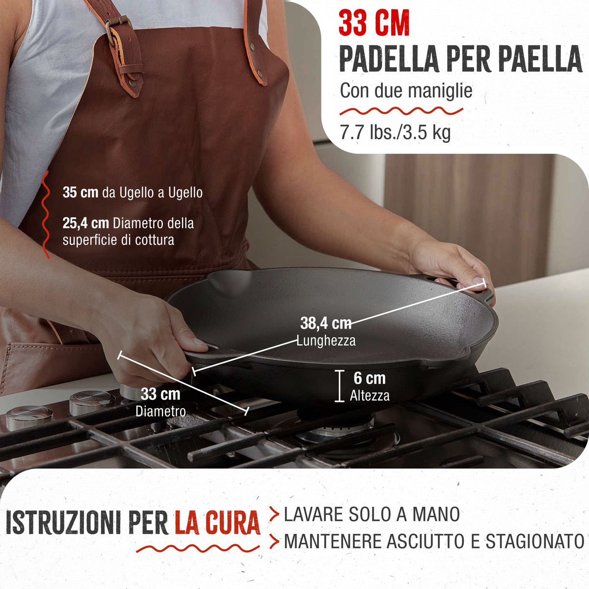 Padella per Paella in Ghisa Stagionata Ø33 cm