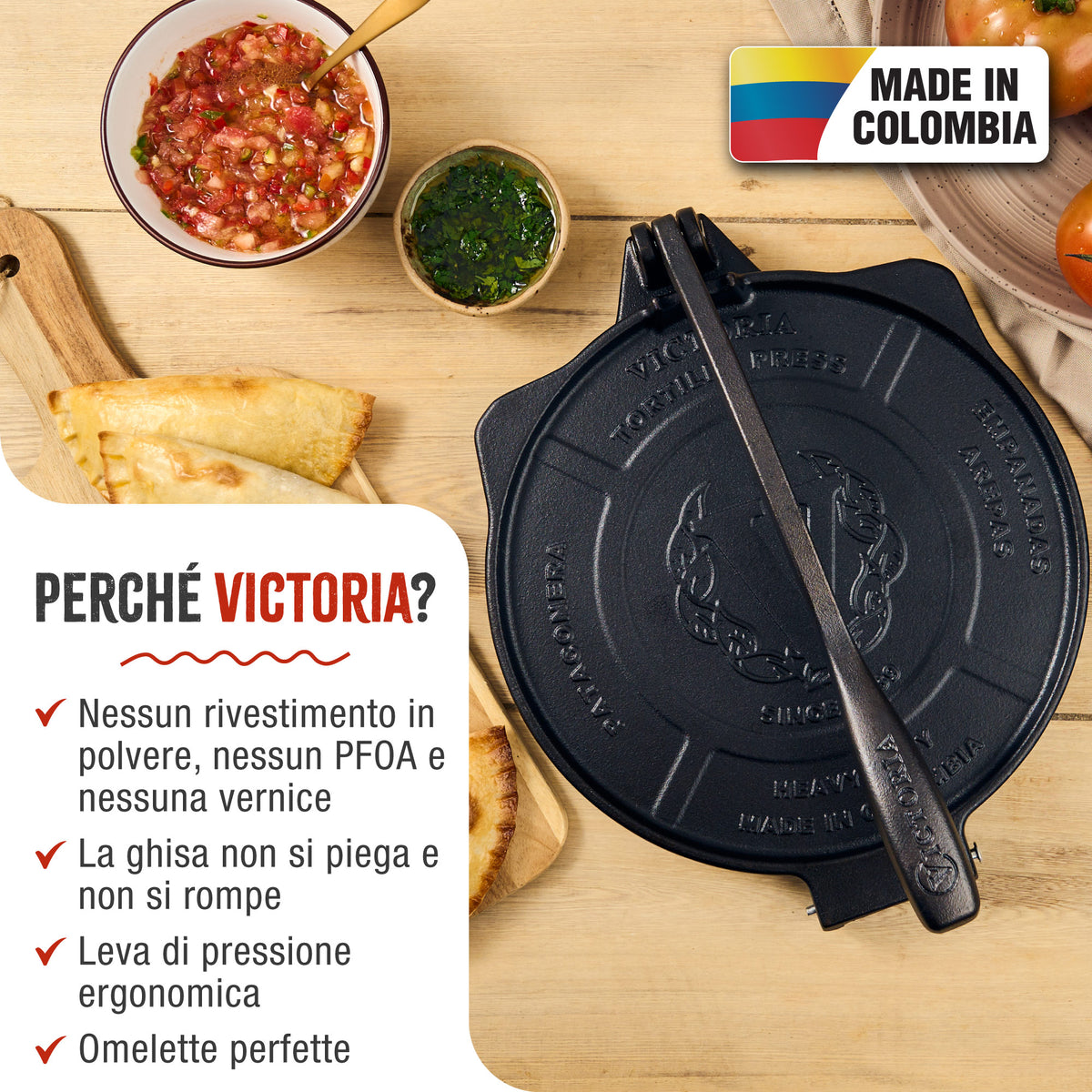 Pressa per Tortillas - Pataconera Colombiana HD in Ghisa Stagionata Ø25 cm