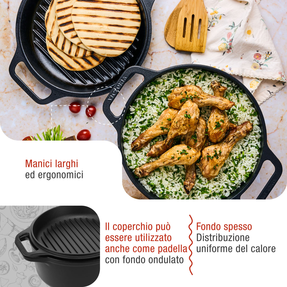 Forno Olandese Pentola Combo in Ghisa Stagionata 5.7 L