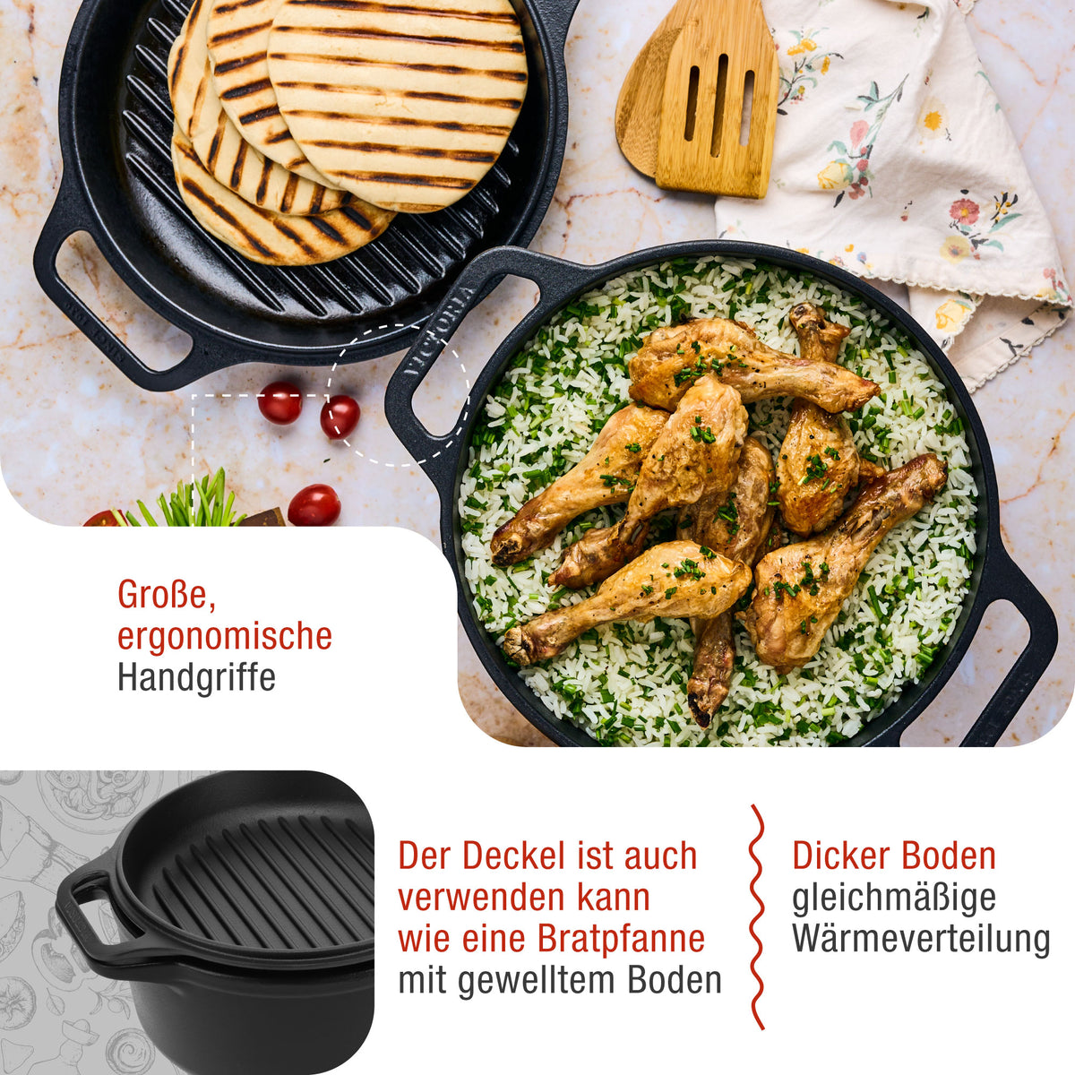 Dutch Oven Combo Gusseisen Eingebrannte 5.7 L