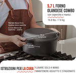 Forno Olandese Pentola Combo in Ghisa Stagionata 5.7 L