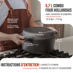 Cocotte et Poêle Combo en Fonte Assaisonnée 5.7 L