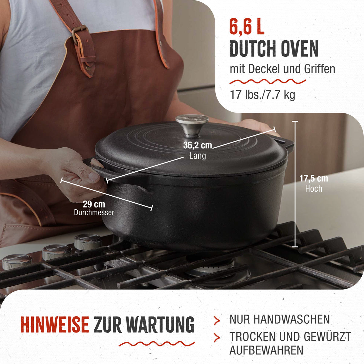Dutch Oven Gusseisen Eingebrannte 6.6 L