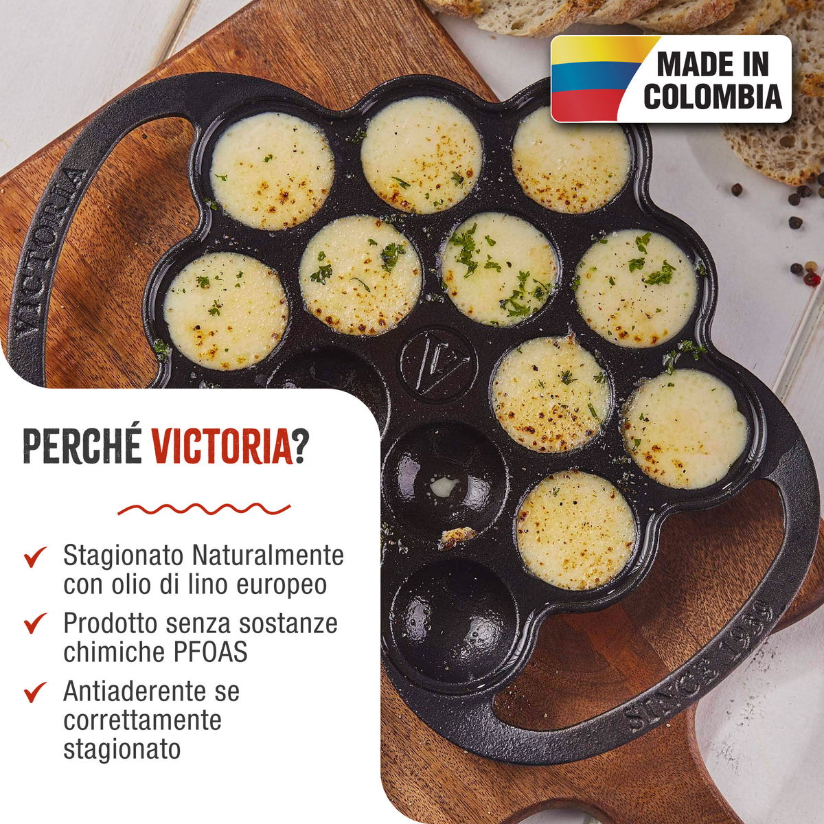 Padella per Poffertjes in Ghisa Stagionata 15 Fori per Takoyaki Provoletera
