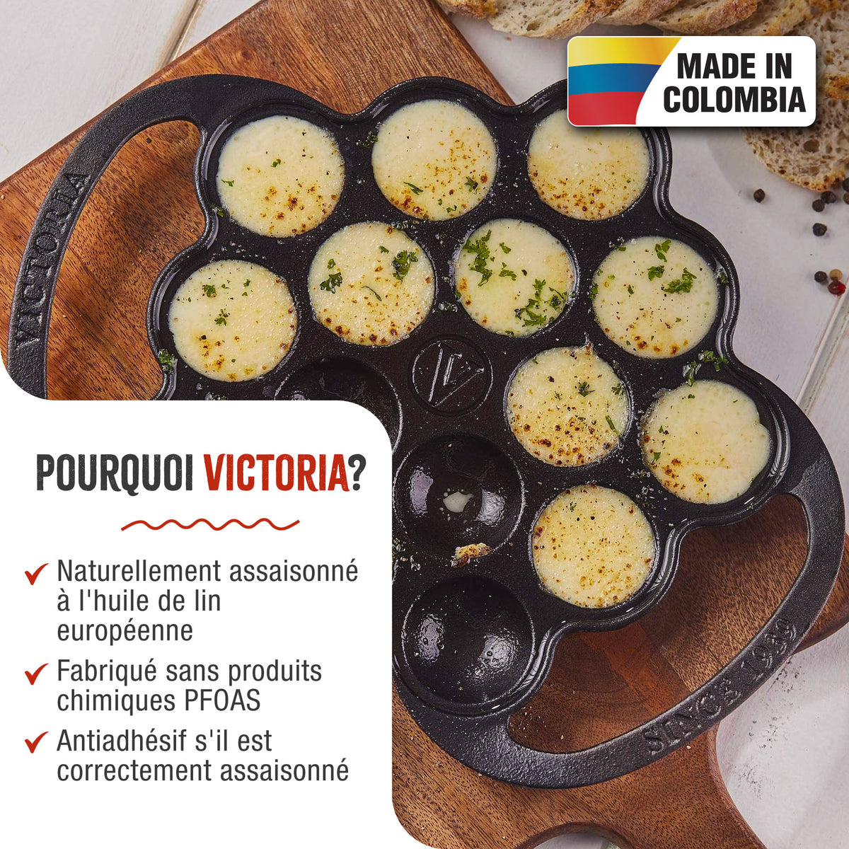 Poêle à Poffertjes en Fonte Assaisonnée 15 Cavités pour Blinis Takoyaki