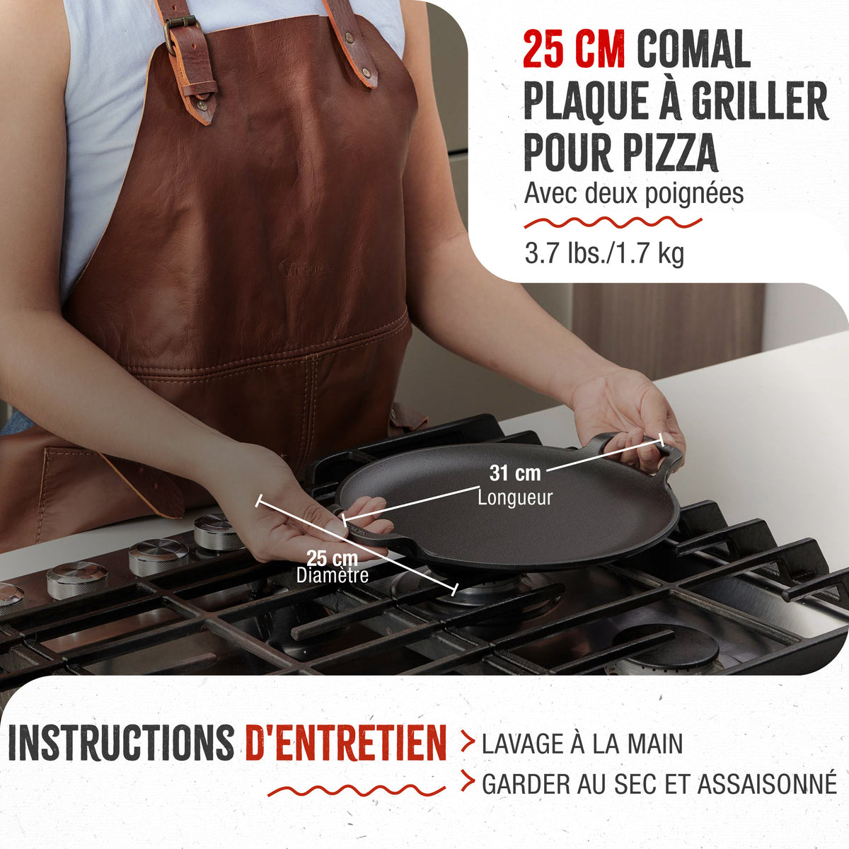 Plaque à Griller pour Pizza en Fonte Assaisonnée Ø25 cm