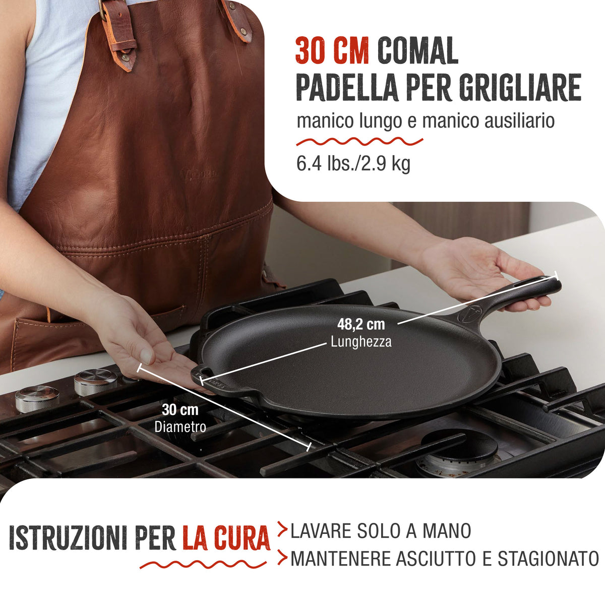 Padella per Grigliare Comal in Ghisa Stagionata Ø30 cm
