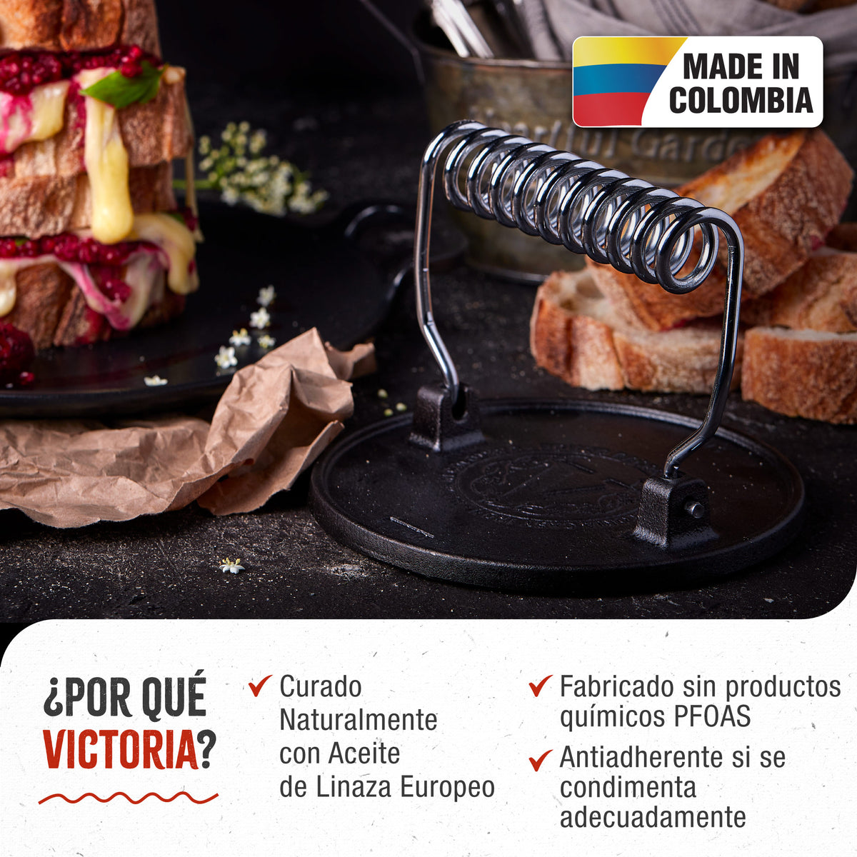 Prensa Hamburguesas Hierro Fundido Curado 16.5cm