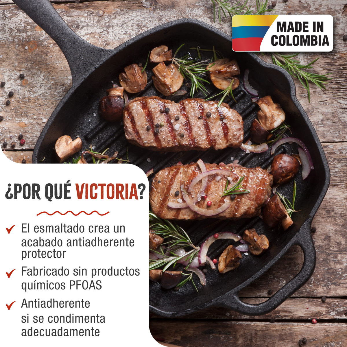 Sartén Grill Hierro Fundido Esmaltado 25x25cm