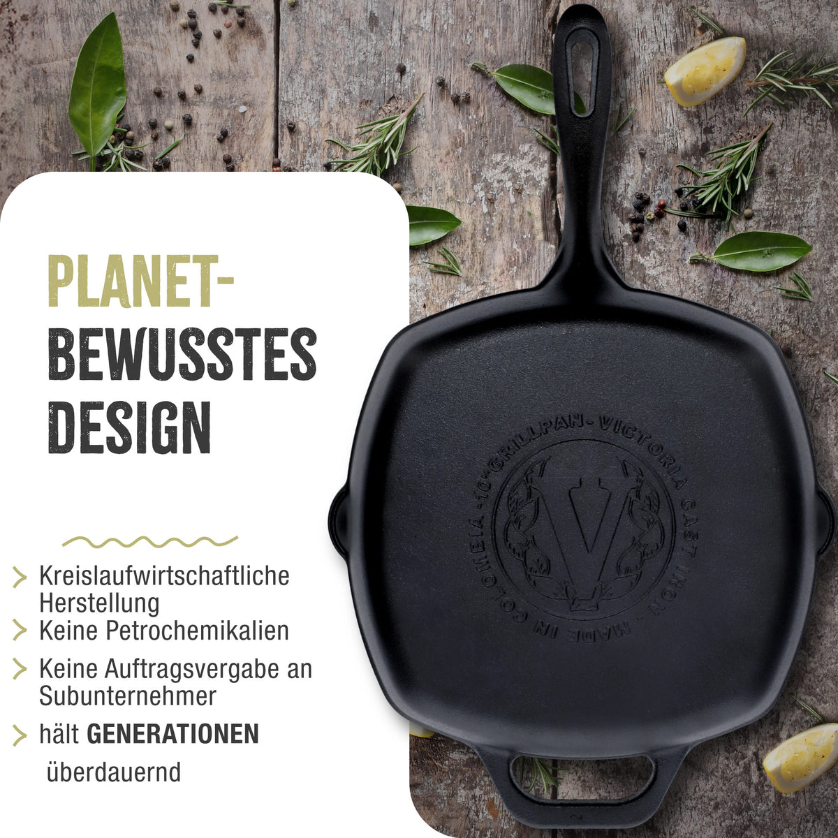 Grillpfanne Emaillierte Gusseisen 25x25 cm