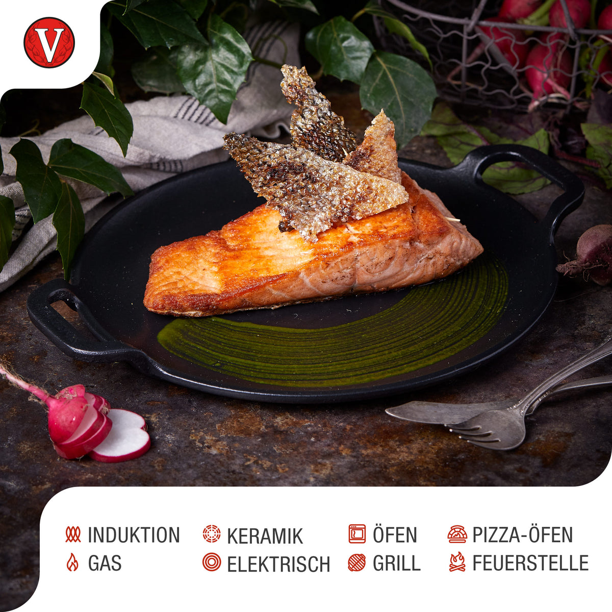 Grillplatte für Pizza Emailliert Gusseisen Ø 25 cm