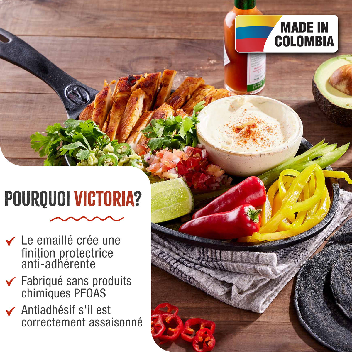 Poêle pour Fajitas en Fonte Émaillée 25×18 cm
