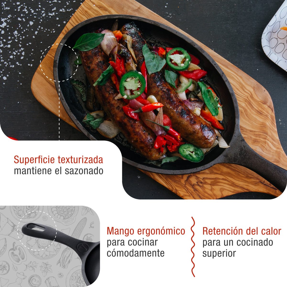 Sartén Fajita Hierro Fundido Esmaltado 25x18cm