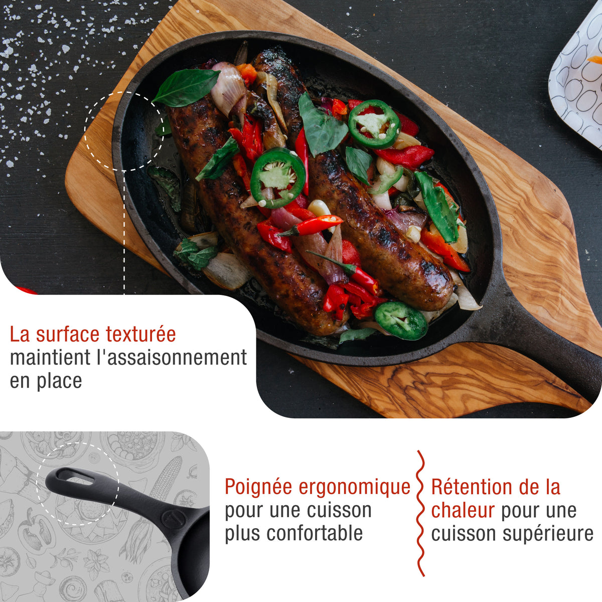 Poêle pour Fajitas en Fonte Émaillée 25×18 cm