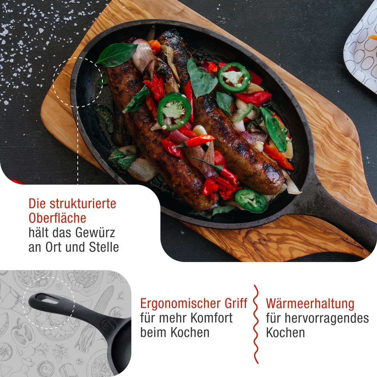 Fajita-Pfanne Emaillierte Gusseisen 25x18 cm