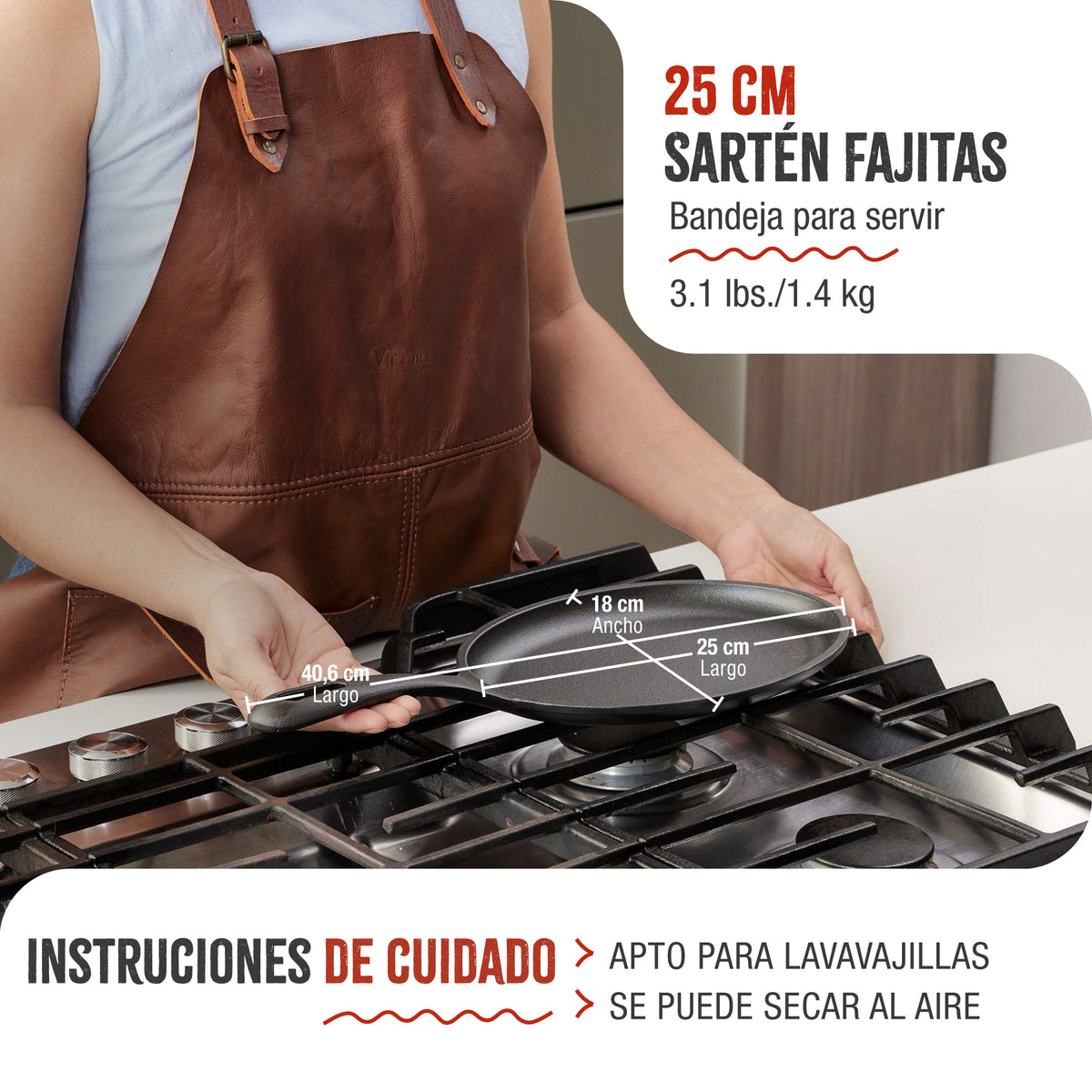 Sartén Fajita Hierro Fundido Esmaltado 25x18cm