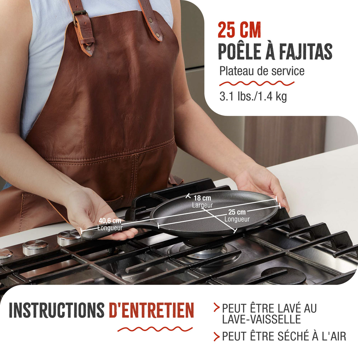 Poêle pour Fajitas en Fonte Émaillée 25×18 cm