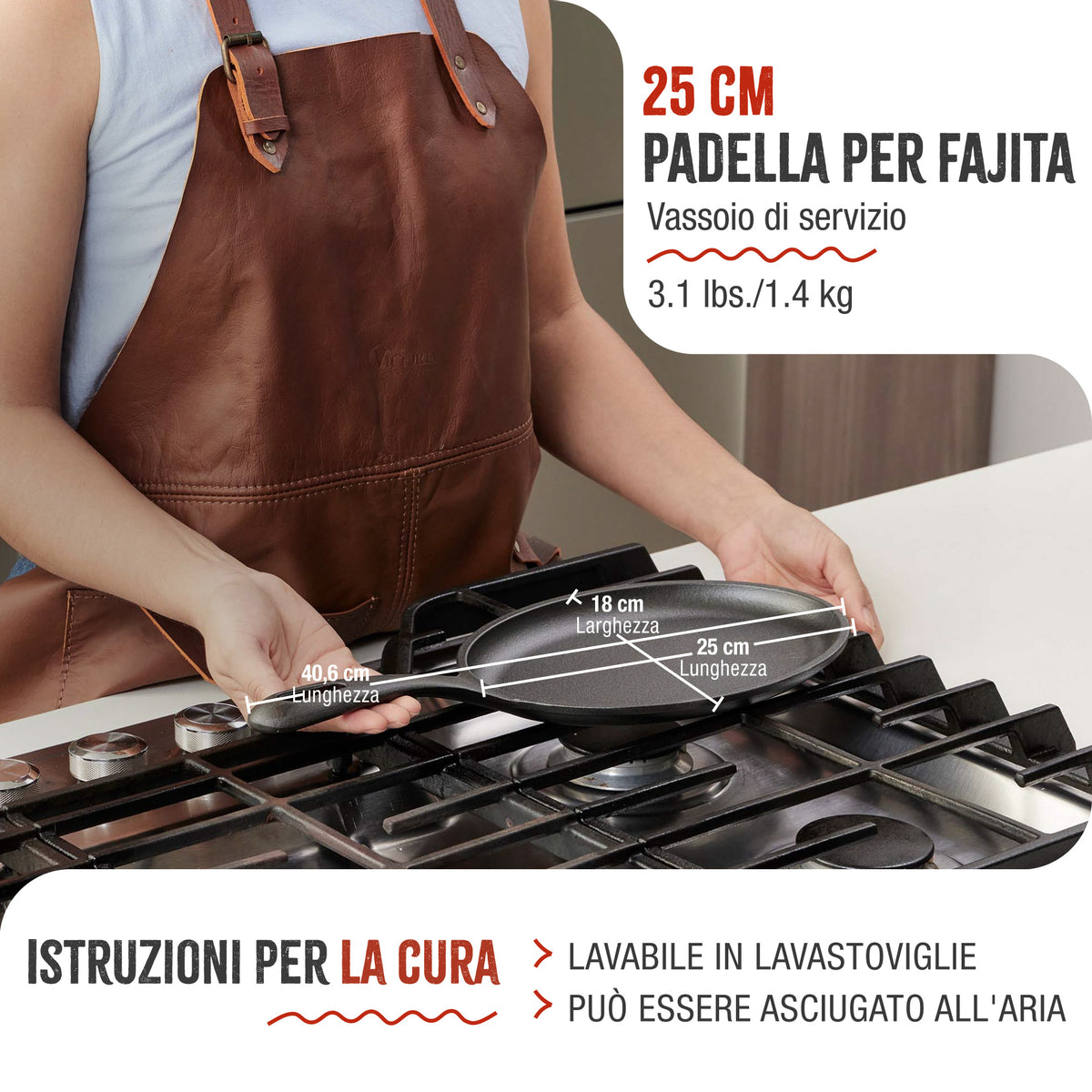 Padella per Fajita in Ghisa Smaltata 25×18 cm