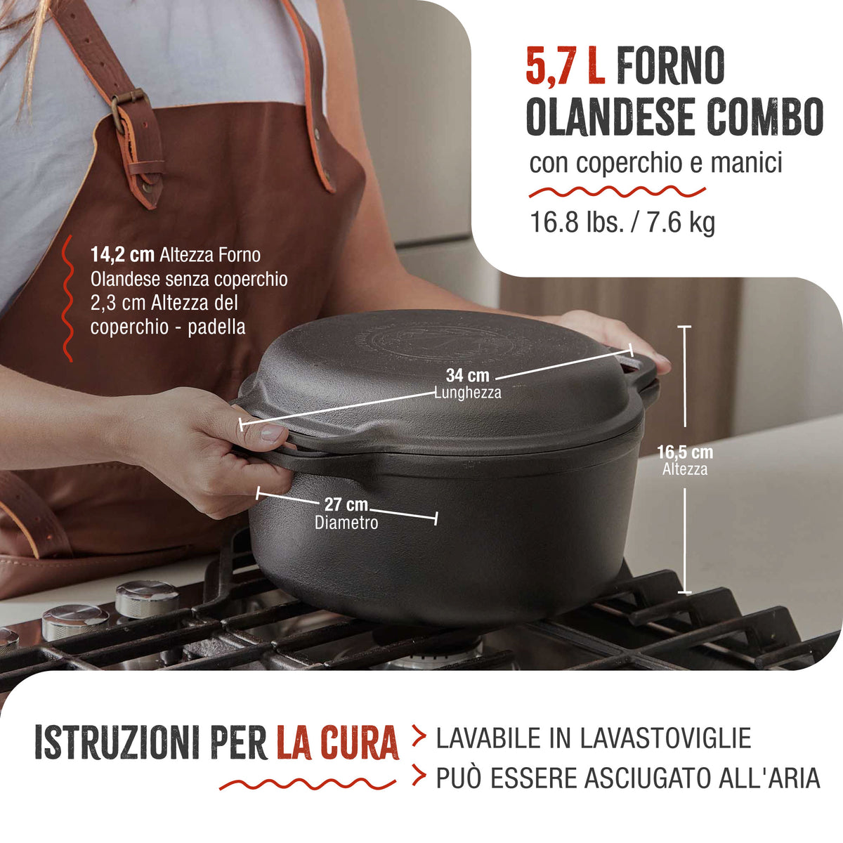 Forno Olandese Pentola Combo in Ghisa Smaltata 5.7 L